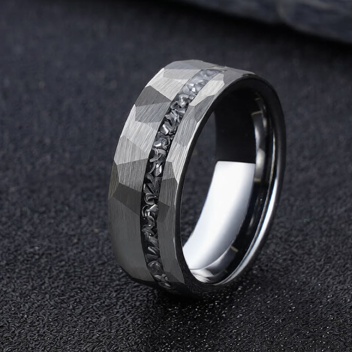 Buddha Stones Hammered Texture Tungsten Steel Strength Ring - 21.4mm - image 0