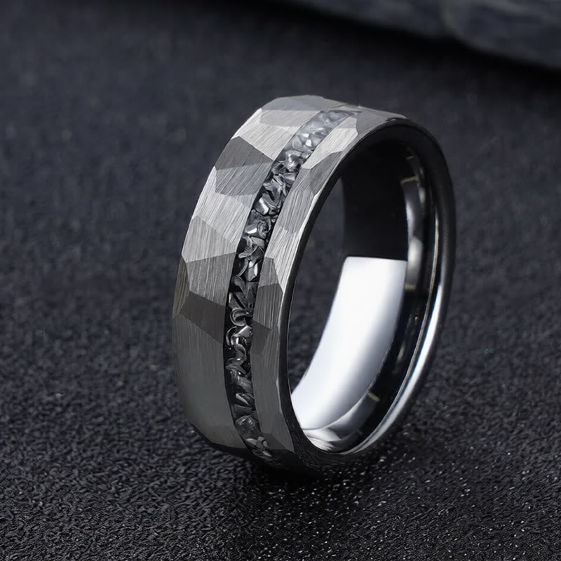 Buddha Stones Hammered Texture Tungsten Steel Strength Ring - 21.4mm - image 0