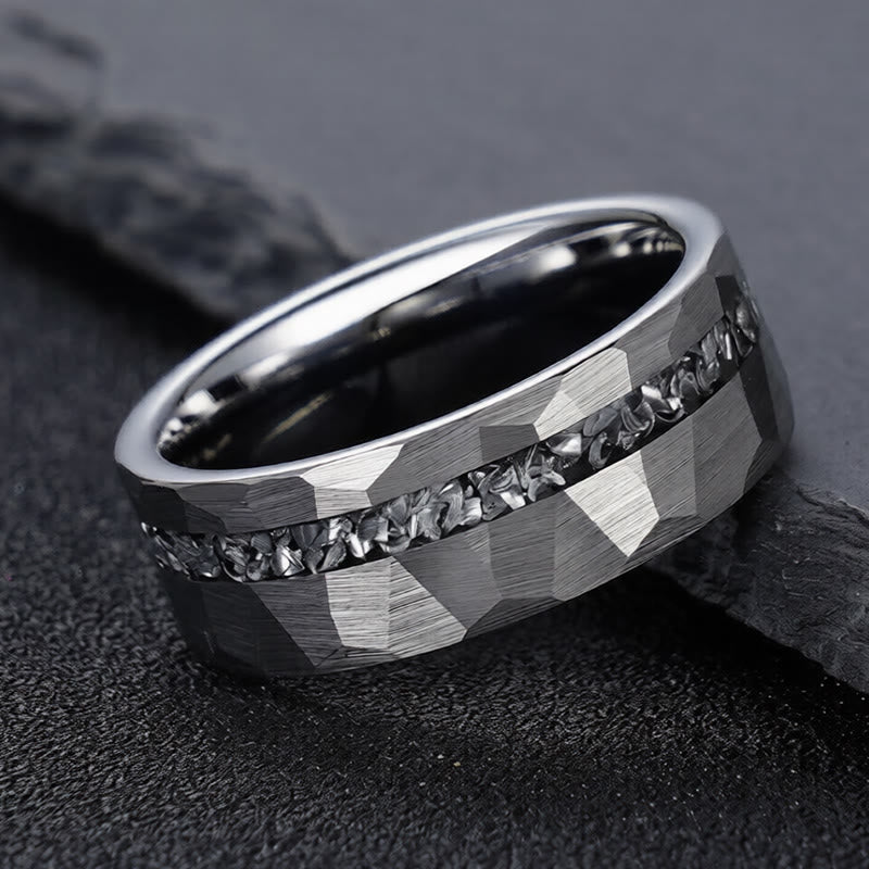 Buddha Stones Hammered Texture Tungsten Steel Strength Ring - image 2