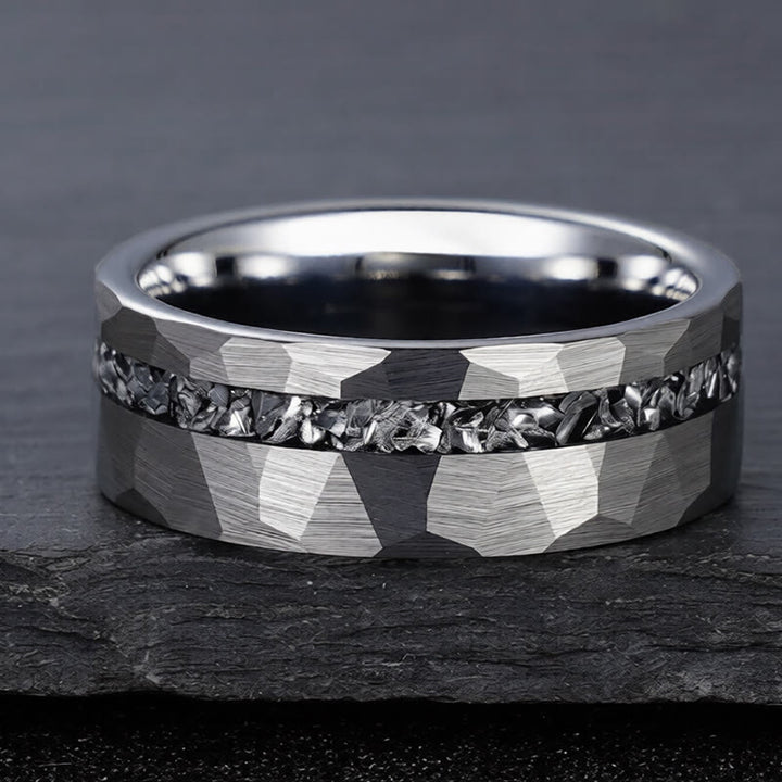 Buddha Stones Hammered Texture Tungsten Steel Strength Ring - image 1