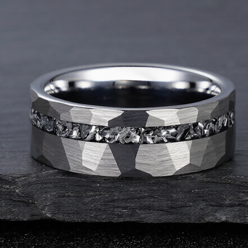 Buddha Stones Hammered Texture Tungsten Steel Strength Ring - image 1