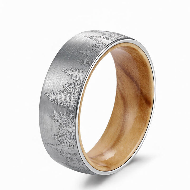 Buddha Stones Forest Pattern Wood Tungsten Steel Strength Ring - White - 22.7 mm - image 4