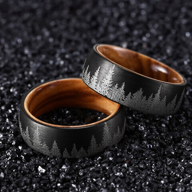 Buddha Stones Forest Pattern Wood Tungsten Steel Strength Ring - Black - 22.7 mm - image 0