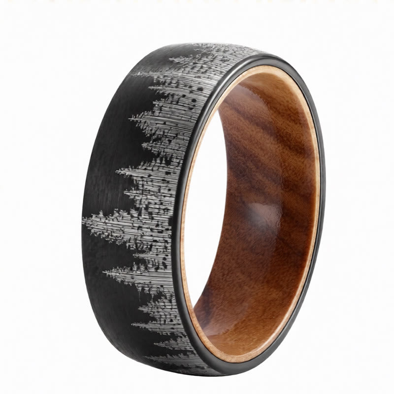Buddha Stones Forest Pattern Wood Tungsten Steel Strength Ring - image 3