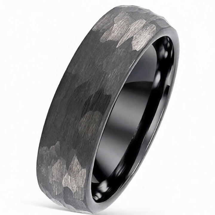 Buddha Stones Simple Hammered Texture Tungsten Steel Reliability Ring - Dark Gray - 21.4mm - image 6