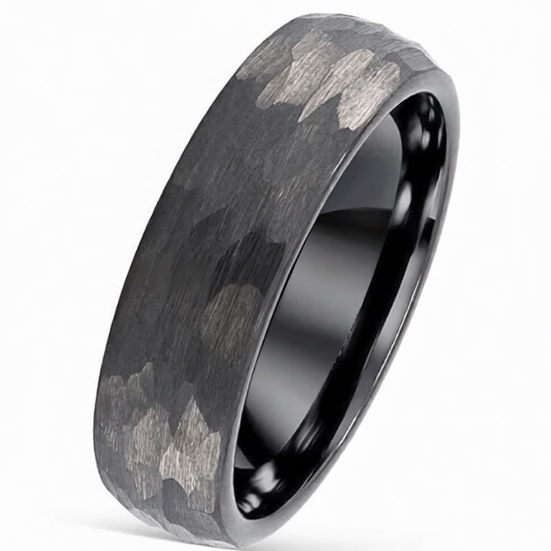Buddha Stones Simple Hammered Texture Tungsten Steel Reliability Ring - Dark Gray - 21.4mm - image 6