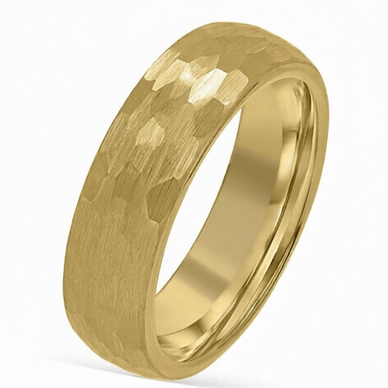 Buddha Stones Simple Hammered Texture Tungsten Steel Reliability Ring - Gold Tone - 21.4mm - image 4
