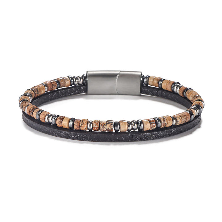Buddha Stones Lapis Lazuli Tiger Eye Bead Balance Leather Bracelet - Tiger Eye(Wrist Circumference: 18-19cm) - Rondelle Beads Round Spacer Beads - image 8