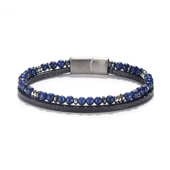 Buddha Stones Lapis Lazuli Tiger Eye Bead Balance Leather Bracelet - Lapis Lazuli(Wrist Circumference: 18-19cm) - Round Beads Round Spacer Beads - image 1