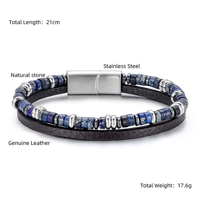 Buddha Stones Lapis Lazuli Tiger Eye Bead Balance Leather Bracelet - image 4