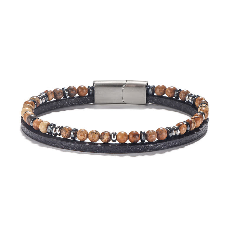 Buddha Stones Lapis Lazuli Tiger Eye Bead Balance Leather Bracelet - Tiger Eye(Wrist Circumference: 18-19cm) - Round Beads Round Spacer Beads - image 6