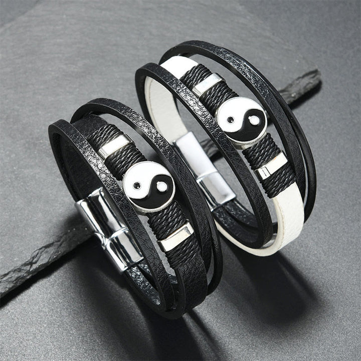 Buddha Stones Black White YIN YANG Multilayered Leather Balance Bracelet - image 3