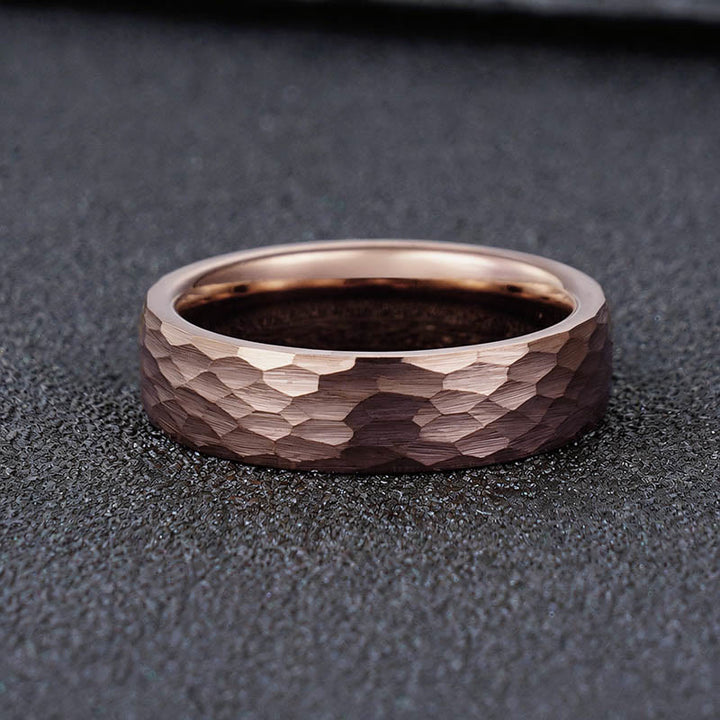 Buddha Stones Simple Hammered Texture Tungsten Steel Reliability Ring - image 1