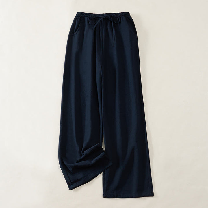 Buddha Stones Simple Drawstring Design Women's Wide Leg Pants With Pockets - Navy - US6，UK/AU10，EU38 (XL) - image 0