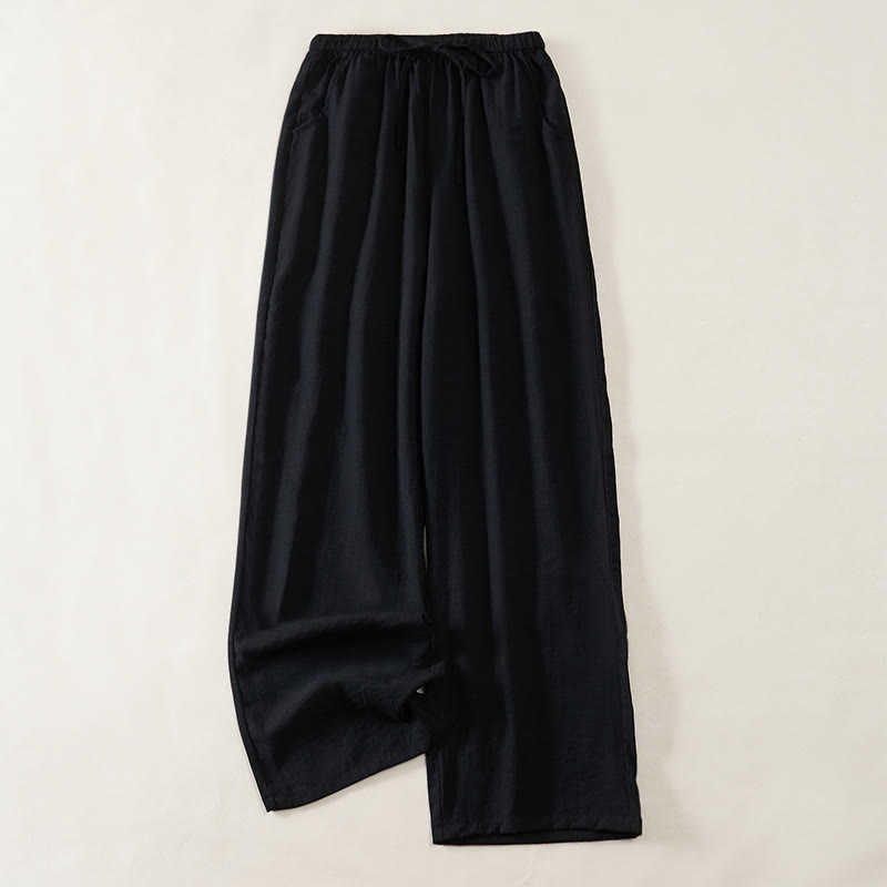 Buddha Stones Simple Drawstring Design Women's Wide Leg Pants With Pockets - Black - US6，UK/AU10，EU38 (XL) - image 6