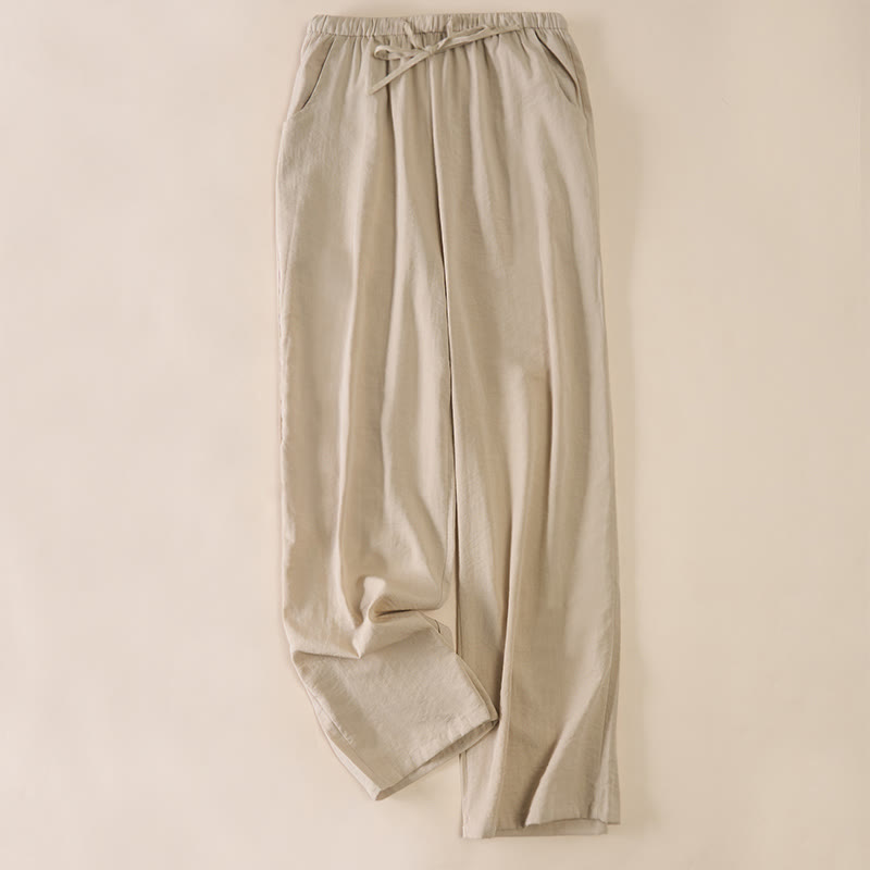 Buddha Stones Simple Drawstring Design Women's Wide Leg Pants With Pockets - Beige - US6，UK/AU10，EU38 (XL) - image 13
