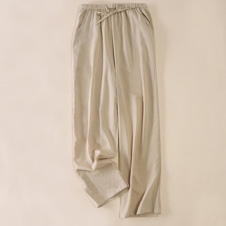 Buddha Stones Simple Drawstring Design Women's Wide Leg Pants With Pockets - Beige - US6，UK/AU10，EU38 (XL) - image 13