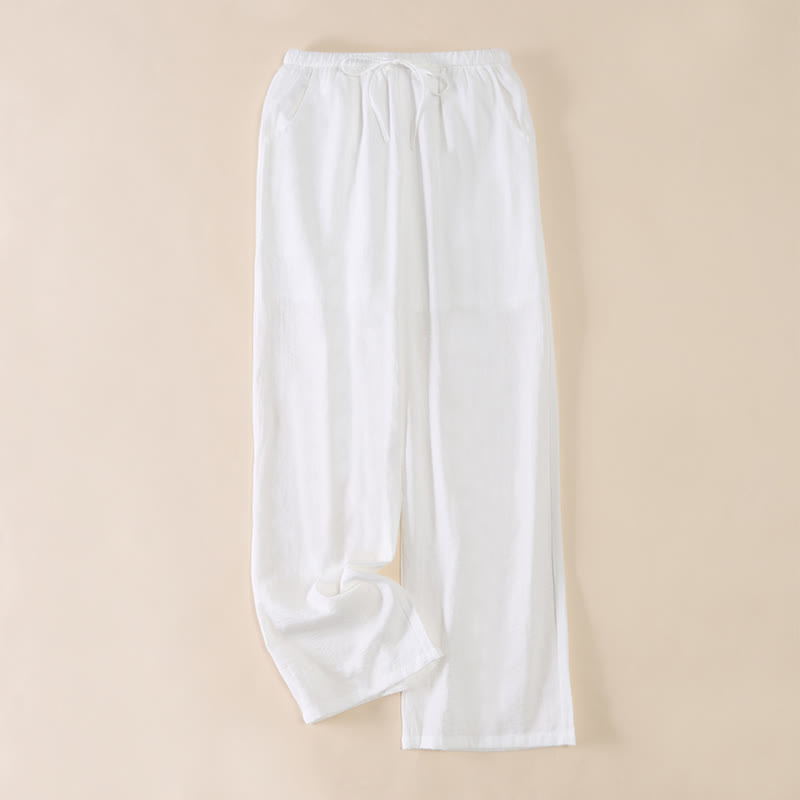 Buddha Stones Simple Drawstring Design Women's Wide Leg Pants With Pockets - White - US6，UK/AU10，EU38 (XL) - image 18