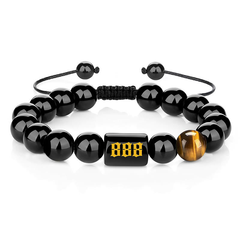 Buddha Stones Angel Number Natural Black Obsidian Tiger Eye Strength Fulfillment Bracelet - 888(Wrist Circumference 15-19cm) - image 29