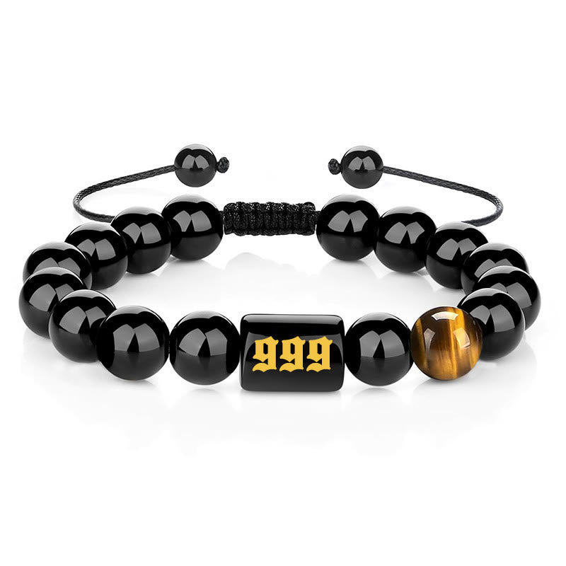 Buddha Stones Angel Number Natural Black Obsidian Tiger Eye Strength Fulfillment Bracelet - 999(Wrist Circumference 15-19cm) - image 31