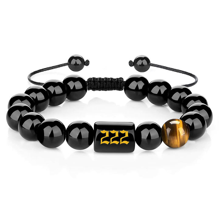 Buddha Stones Angel Number Natural Black Obsidian Tiger Eye Strength Fulfillment Bracelet - 222(Wrist Circumference 15-19cm) - image 14