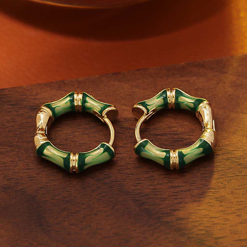 Buddha Stones Round Bamboo Dripping Design Copper Fortune Hoop Earrings - Copper(Wealth♥Luck) - image 0
