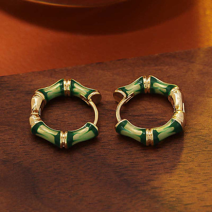 Buddha Stones Round Bamboo Dripping Design Copper Fortune Hoop Earrings - Copper(Wealth♥Luck) - image 0
