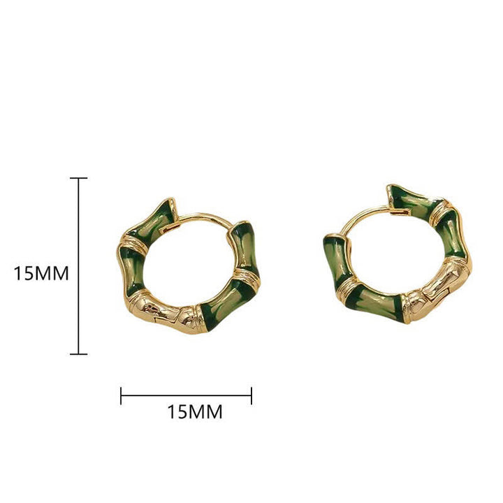 Buddha Stones Round Bamboo Dripping Design Copper Fortune Hoop Earrings - image 3
