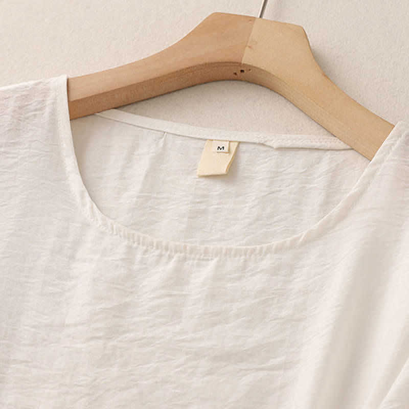 Buddha Stones Solid Color Frog-Button Design Puff Short Sleeve Women's T-Shirt - image 8