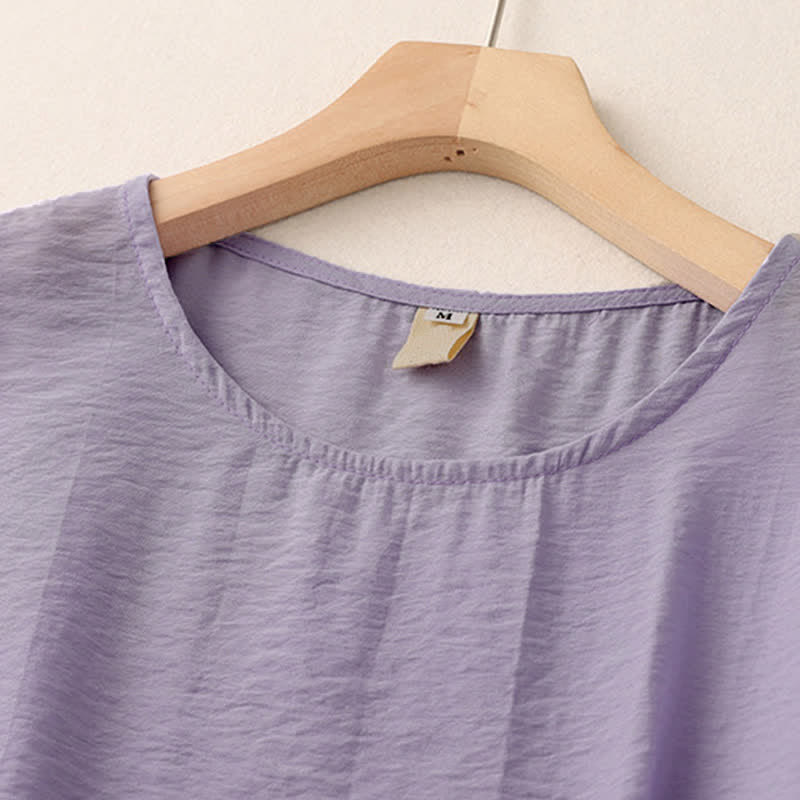 Buddha Stones Solid Color Frog-Button Design Puff Short Sleeve Women's T-Shirt - image 15