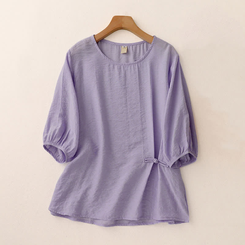 Buddha Stones Solid Color Frog-Button Design Puff Short Sleeve Women's T-Shirt - MediumPurple - US8-10，UK/AU12-14，EU40-42 (2XL) - image 14
