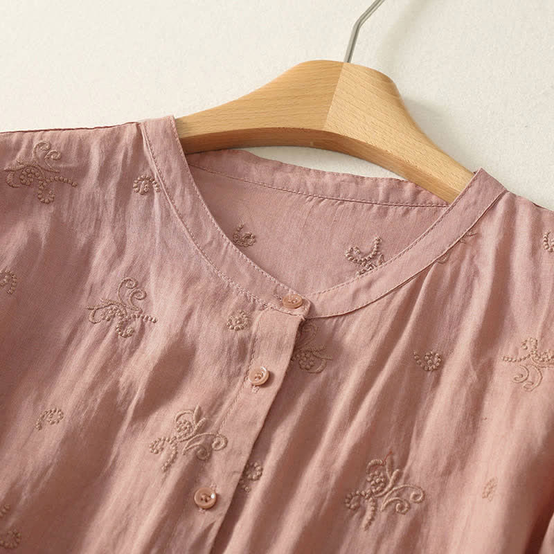 Buddha Stones Retro Embroidered Floral Short Sleeve Women's Buttons Shirt - image 6