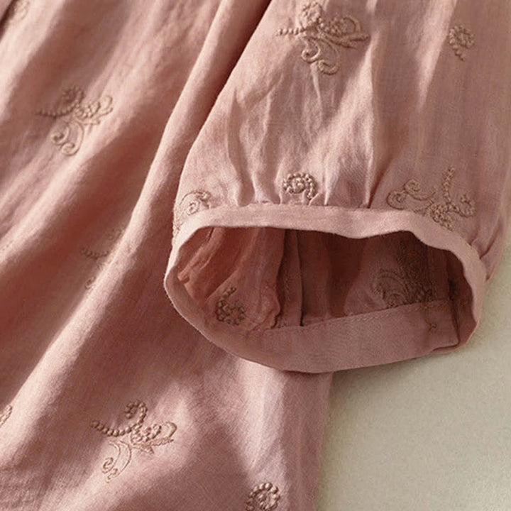 Buddha Stones Retro Embroidered Floral Short Sleeve Women's Buttons Shirt - image 9