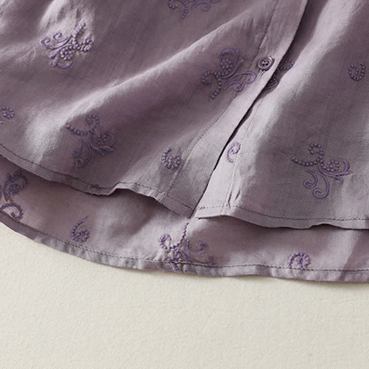 Buddha Stones Retro Embroidered Floral Short Sleeve Women's Buttons Shirt - image 3