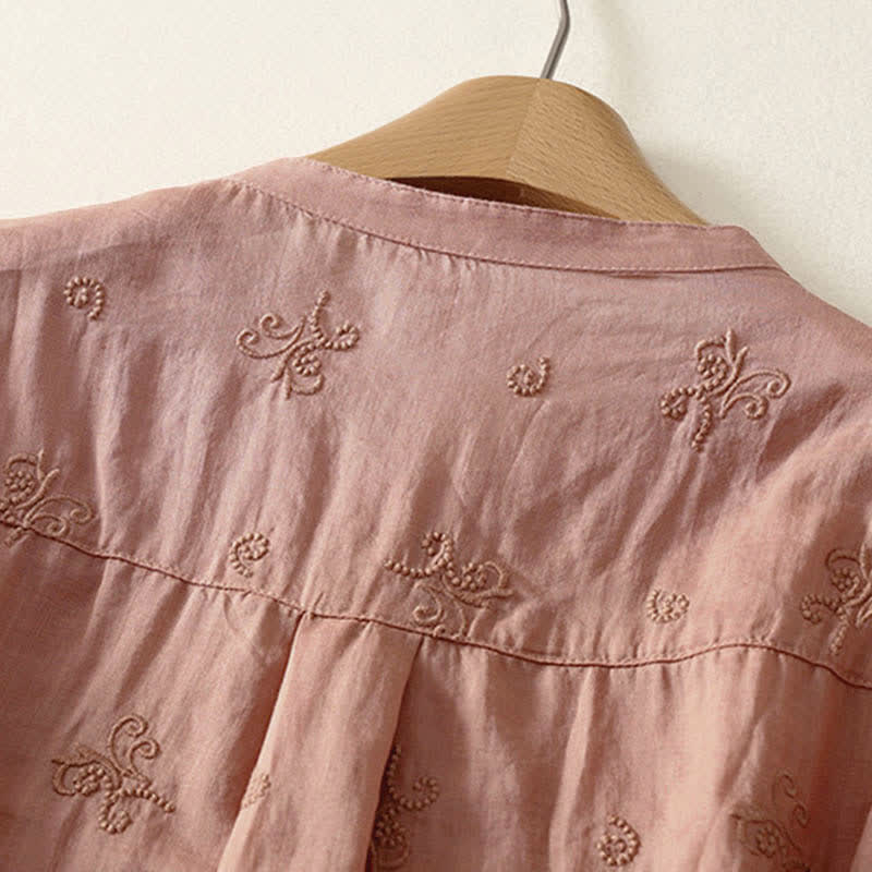 Buddha Stones Retro Embroidered Floral Short Sleeve Women's Buttons Shirt - image 7