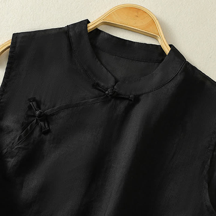 Buddha Stones Summer Retro Plain Frog-Button Stand Collar Women's Sleeveless Vest - image 15