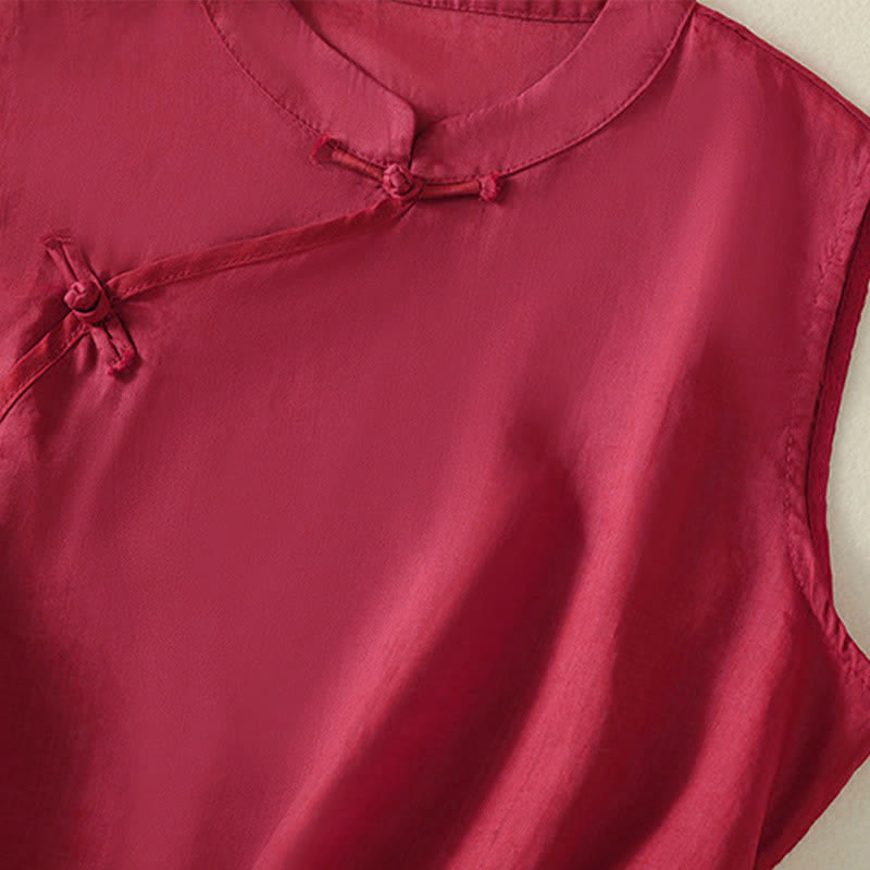 Buddha Stones Summer Retro Plain Frog-Button Stand Collar Women's Sleeveless Vest - image 11