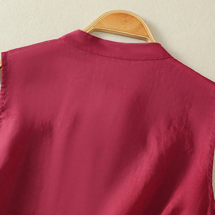 Buddha Stones Summer Retro Plain Frog-Button Stand Collar Women's Sleeveless Vest - image 10