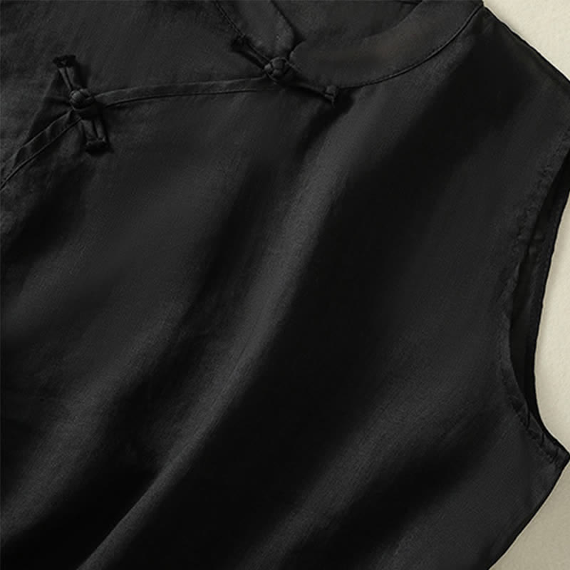 Buddha Stones Summer Retro Plain Frog-Button Stand Collar Women's Sleeveless Vest - image 17