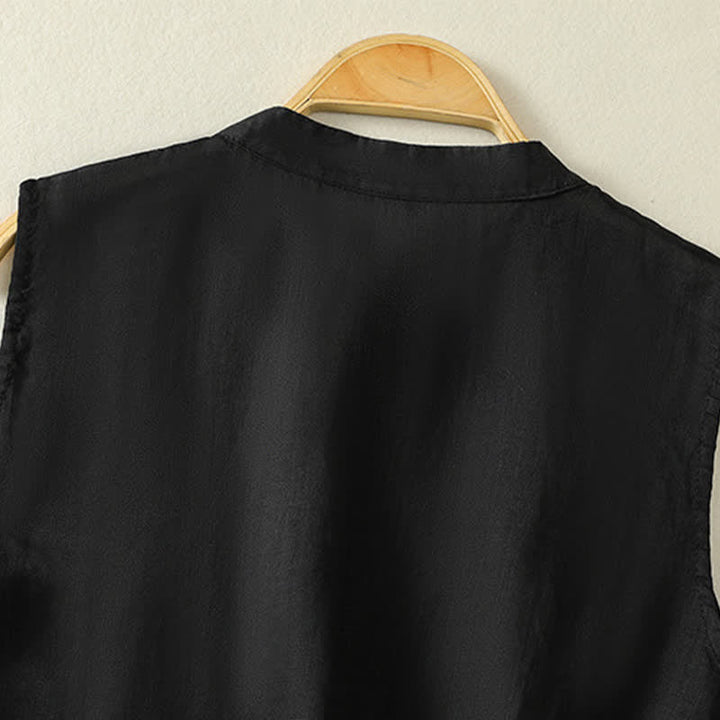Buddha Stones Summer Retro Plain Frog-Button Stand Collar Women's Sleeveless Vest - image 16