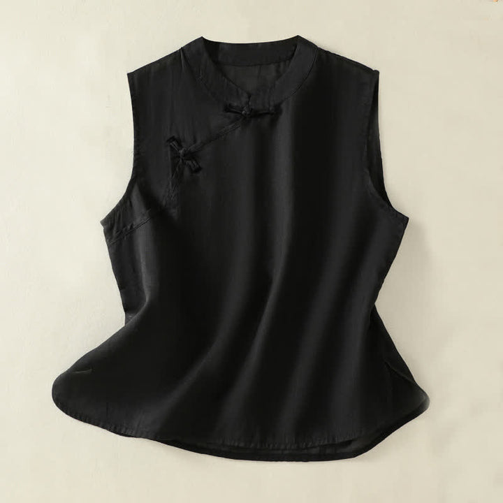 Buddha Stones Summer Retro Plain Frog-Button Stand Collar Women's Sleeveless Vest - Black - US12，UK/AU16，EU44 (2XL) - image 13