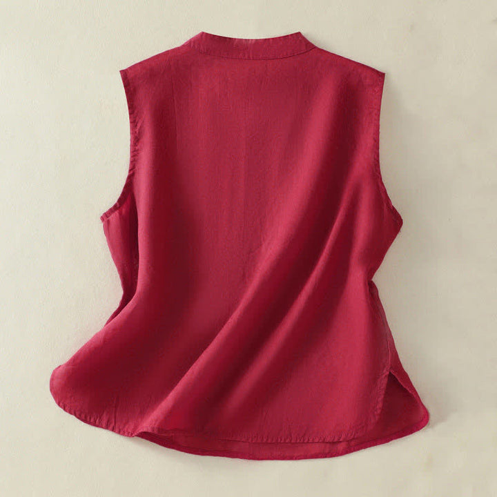 Buddha Stones Summer Retro Plain Frog-Button Stand Collar Women's Sleeveless Vest - image 8
