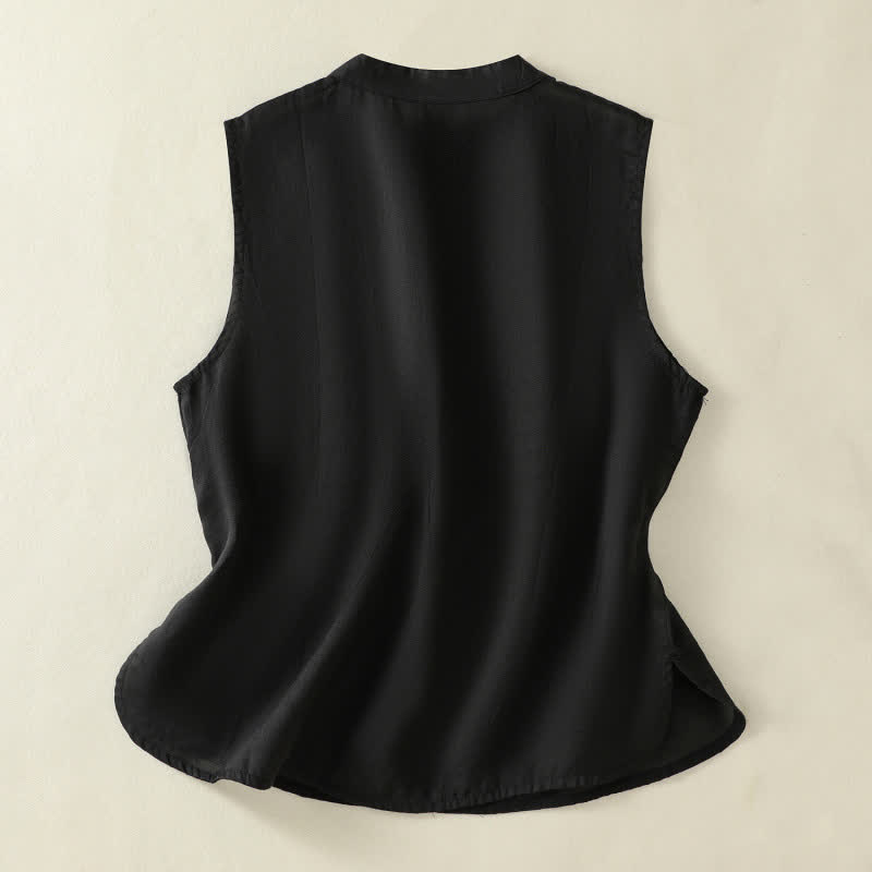 Buddha Stones Summer Retro Plain Frog-Button Stand Collar Women's Sleeveless Vest - image 14