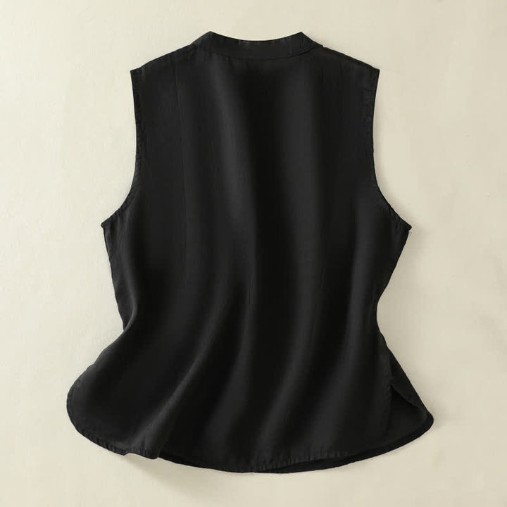 Buddha Stones Summer Retro Plain Frog-Button Stand Collar Women's Sleeveless Vest - image 14