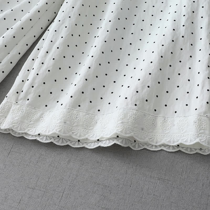 Buddha Stones Polka Dot Lace Patchwork Cotton Women's Wide Leg Capri Pants With Pockets - image 12