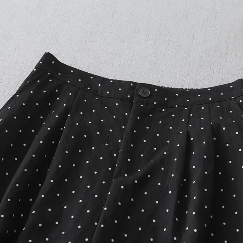Buddha Stones Polka Dot Lace Patchwork Cotton Women's Wide Leg Capri Pants With Pockets - image 1