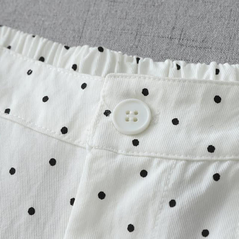 Buddha Stones Polka Dot Lace Patchwork Cotton Women's Wide Leg Capri Pants With Pockets - image 7