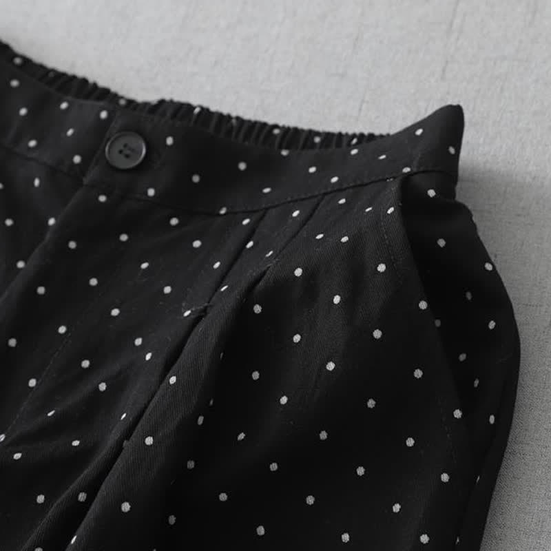 Buddha Stones Polka Dot Lace Patchwork Cotton Women's Wide Leg Capri Pants With Pockets - image 2