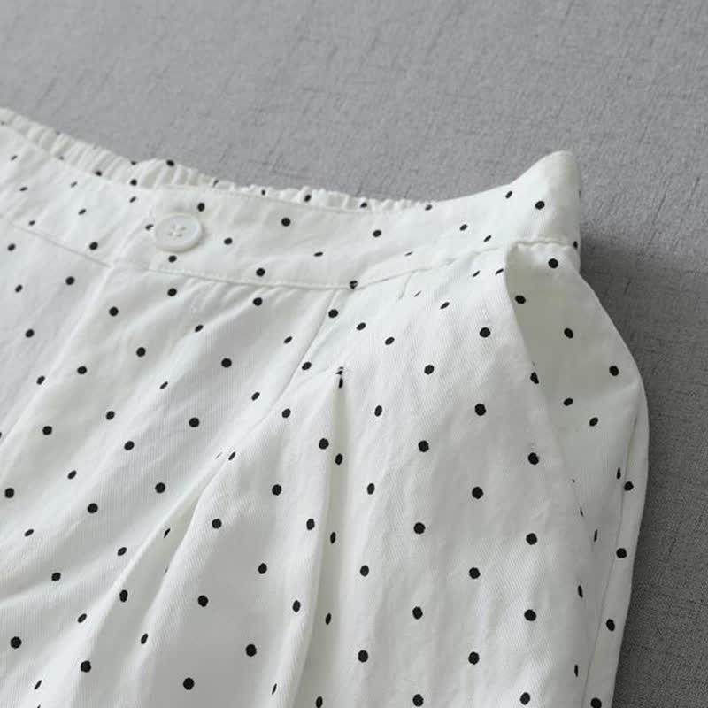 Buddha Stones Polka Dot Lace Patchwork Cotton Women's Wide Leg Capri Pants With Pockets - image 8
