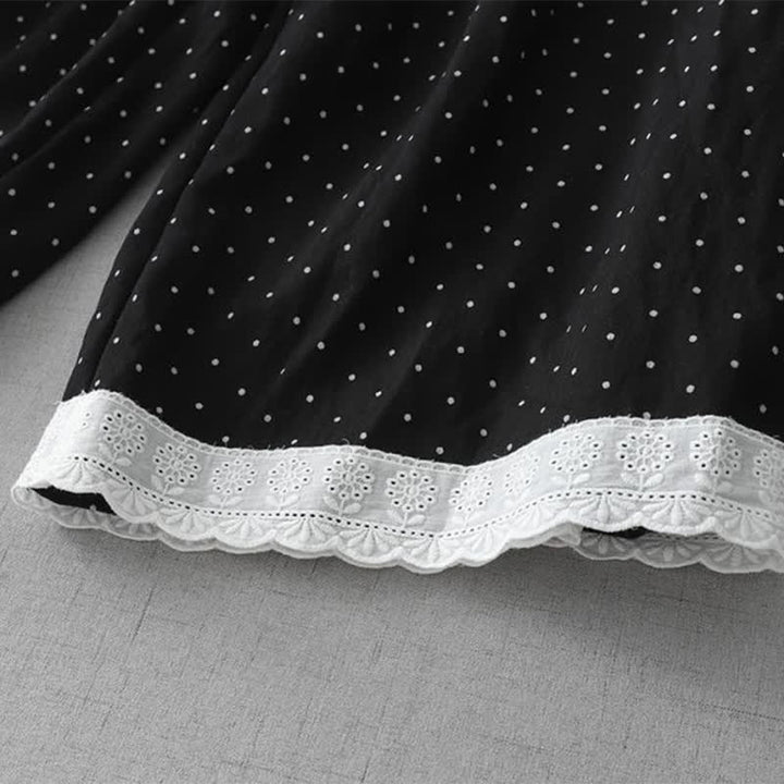 Buddha Stones Polka Dot Lace Patchwork Cotton Women's Wide Leg Capri Pants With Pockets - image 3